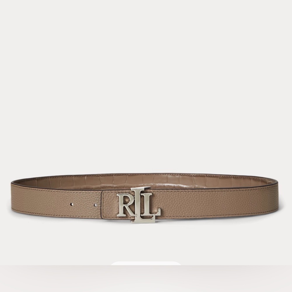 Ralph Lauren Croc-Embossed Brown Belt with Silver Buckle